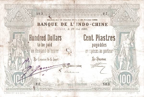 100 Dollars / 100 Piastres from French Indochina