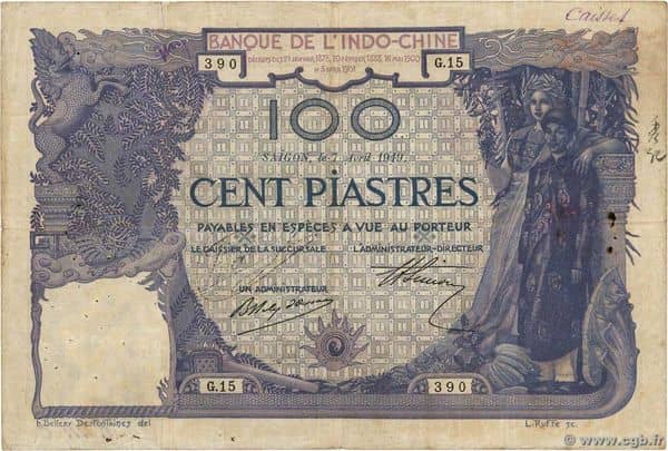 100 Piastres from French Indochina