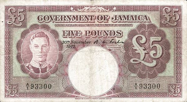 5 Pounds George VI from Jamaica