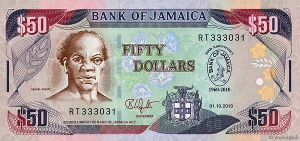 50 Dollars Bank of Jamaica 50th Anniversary from Jamaica