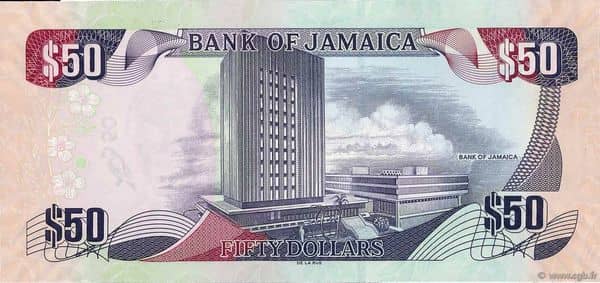 50 Dollars Bank of Jamaica 50th Anniversary from Jamaica