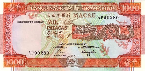 1000 Patacas from Macao