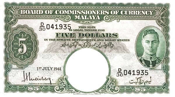5 Dollars George VI from Malaya