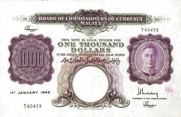 1000 Dollars George VI from Malaya