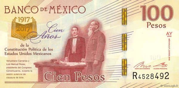 100 Pesos 100 Years of the 1917 Constitution from Mexico