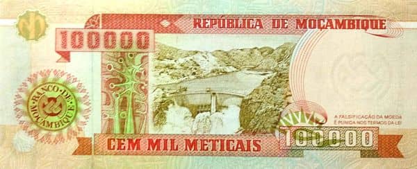 100000 Meticais from Mozambique