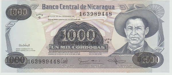 500000 Cordobas overprinted on 1000 Cordobas from Nicaragua