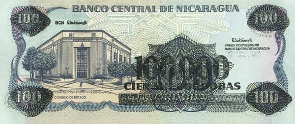 100000 Cordobas on 100 Cordobas from Nicaragua