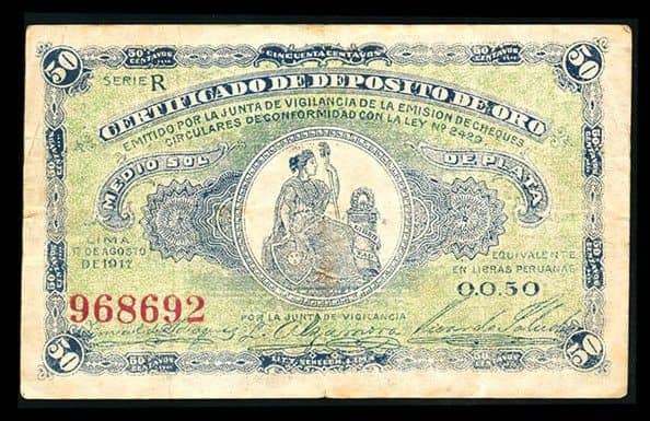 50 Centavos Certificado de deposito de oro from Peru