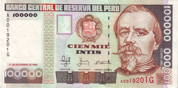 100000 Intis from Peru