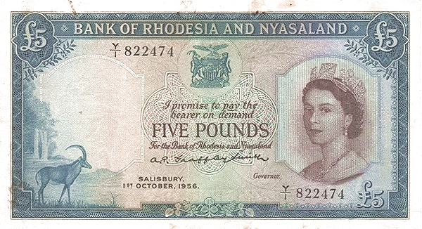 5 Pounds from Rhodesia & Nyasaland