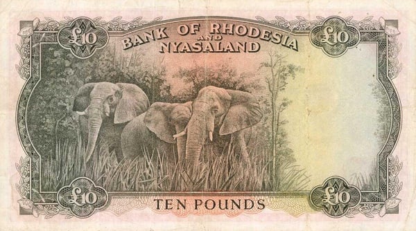 10 Pounds from Rhodesia & Nyasaland