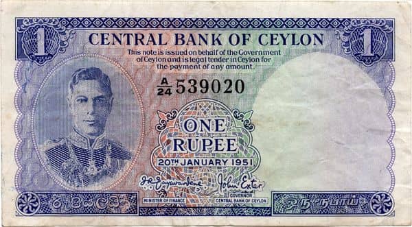 1 Rupee George VI from Sri Lanka