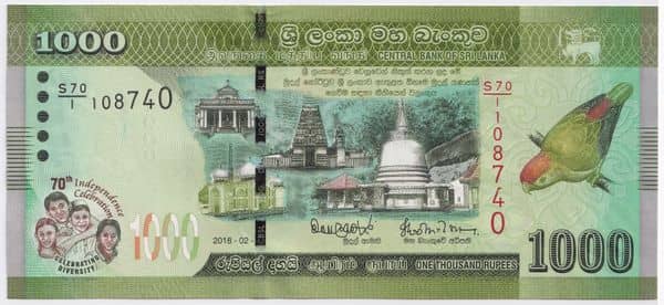 1000 Rupees 70th Independence Celebration from Sri Lanka