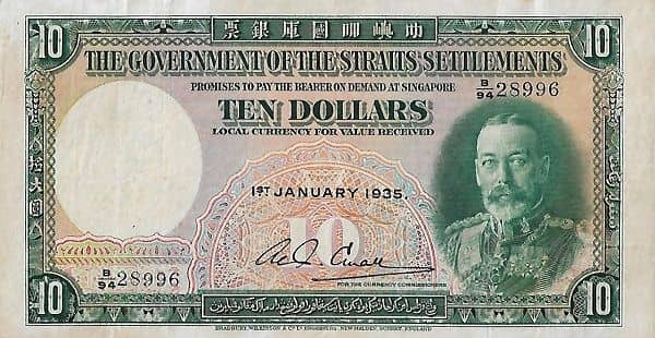 10 Dollars George V from Straits Settlements