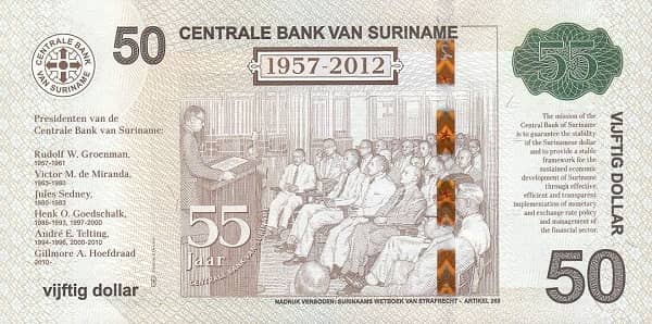 50 Dollars 55 Years of Central Bank from Suriname