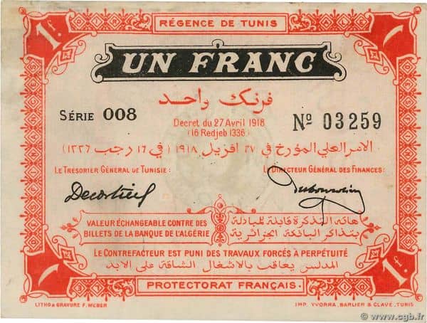 1 Franc from Tunisia