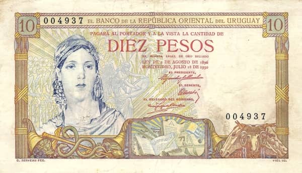 10 Pesos Constitution Centennial from Uruguay