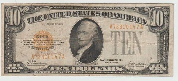 10 Dollars Gold Certificate from United States