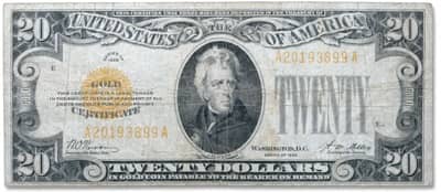 20 Dollars Gold Certificate from United States