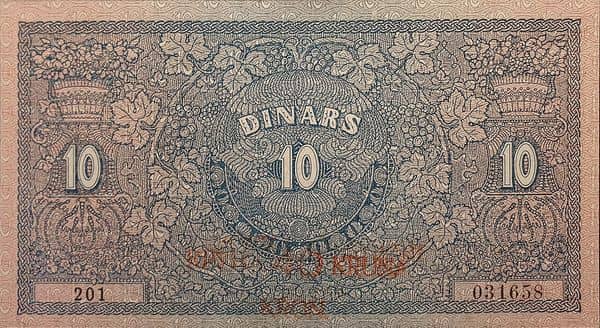 40 Kruna overprint on 10 Dinara from Yugoslavia