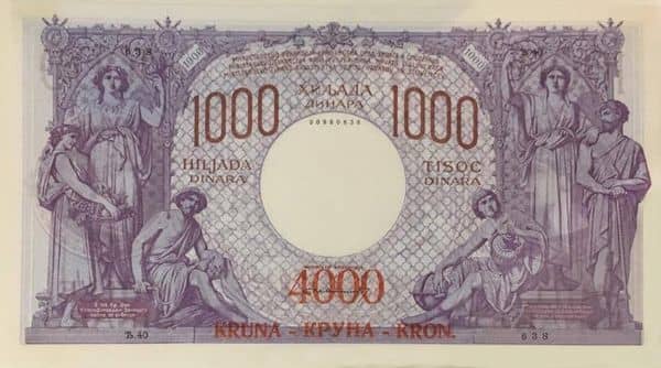 4000 Kruna overprint on 1000 dinara from Yugoslavia