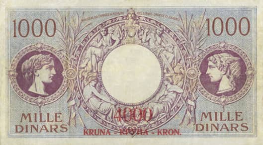 4000 Kruna overprint on 1000 dinara from Yugoslavia