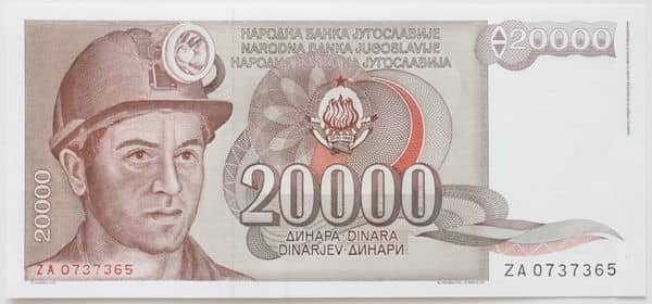 20000 Dinara from Yugoslavia