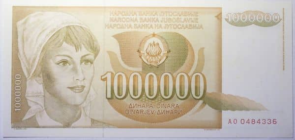 1000000 Dinara from Yugoslavia