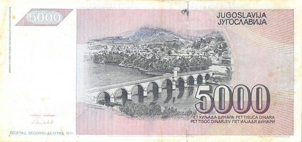 5000 Dinara from Yugoslavia
