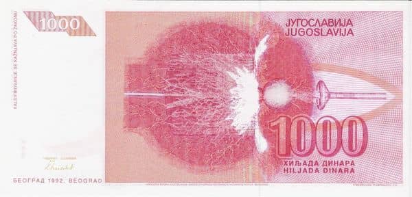 1000 Dinara from Yugoslavia