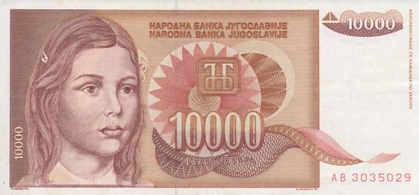 10000 Dinara from Yugoslavia