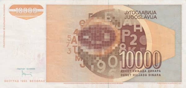 10000 Dinara from Yugoslavia