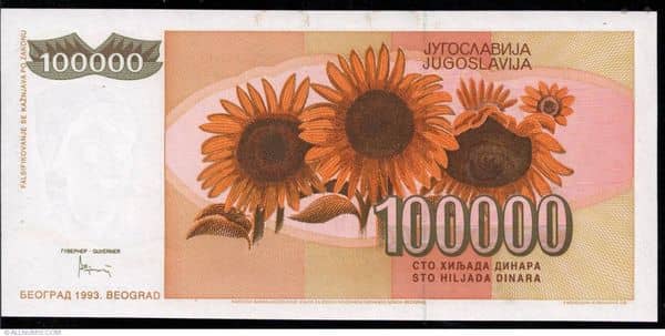 100000 Dinara from Yugoslavia