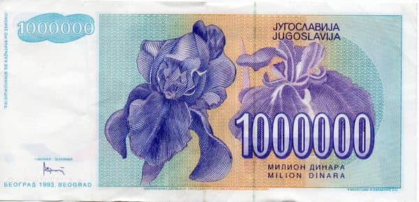 1000000 Dinara from Yugoslavia