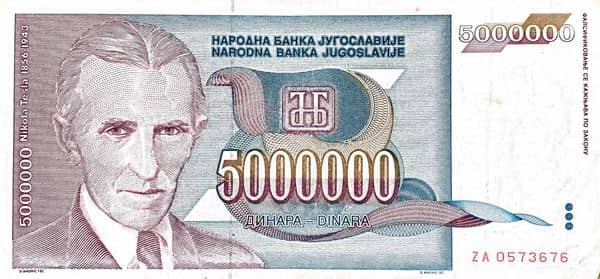 5000000 Dinara from Yugoslavia