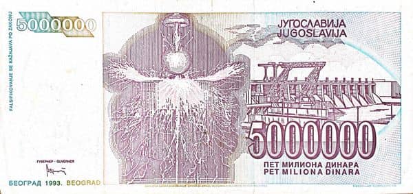 5000000 Dinara from Yugoslavia