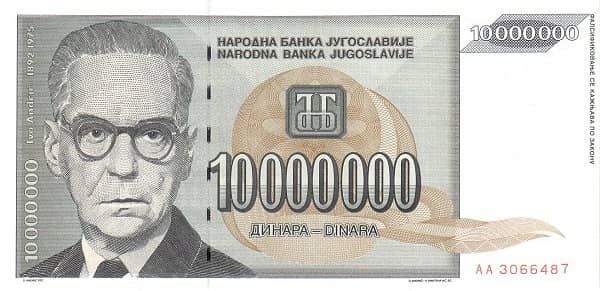 10000000 Dinara from Yugoslavia