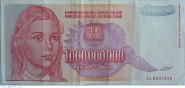 1000000000 Dinara from Yugoslavia