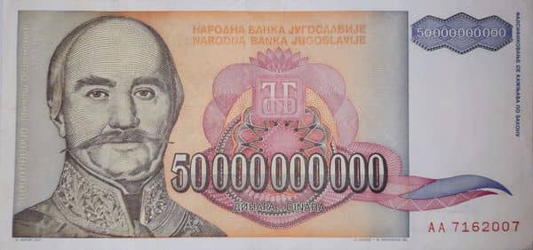 50000000000 Dinara from Yugoslavia