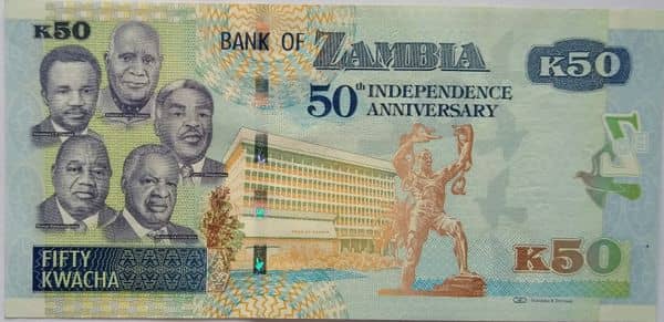 50 Kwacha 50th Independence Anniversary from Zambia