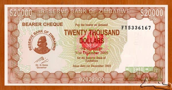 20000 Dollars from Zimbabwe