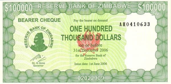 100000 Dollars from Zimbabwe