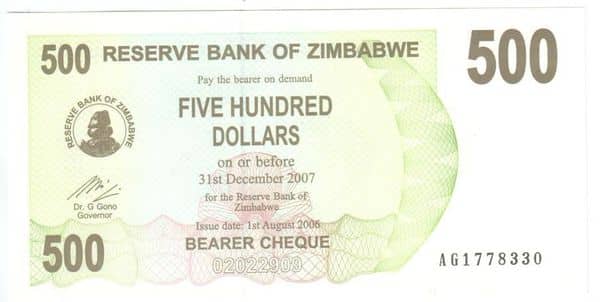 500 Dollars from Zimbabwe
