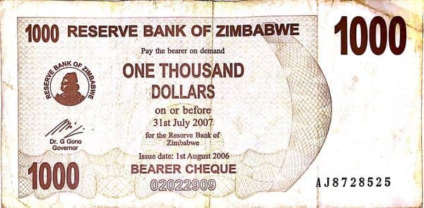 1000 Dollars from Zimbabwe