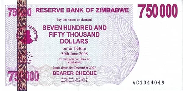 750000 Dollars from Zimbabwe