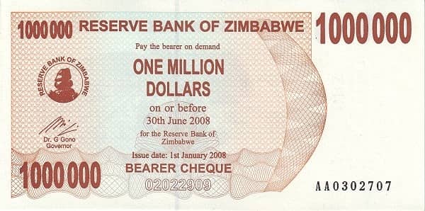 1000000 Dollars from Zimbabwe