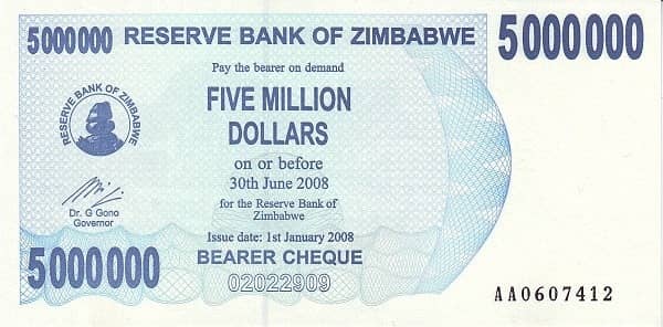 5000000 Dollars from Zimbabwe