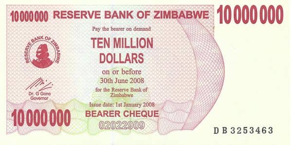 10000000 Dollars from Zimbabwe