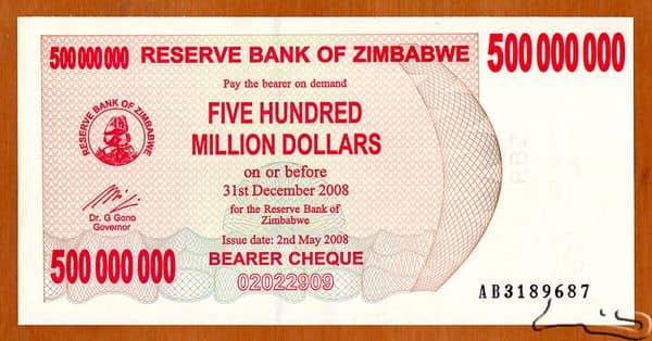 500000000 Dollars from Zimbabwe